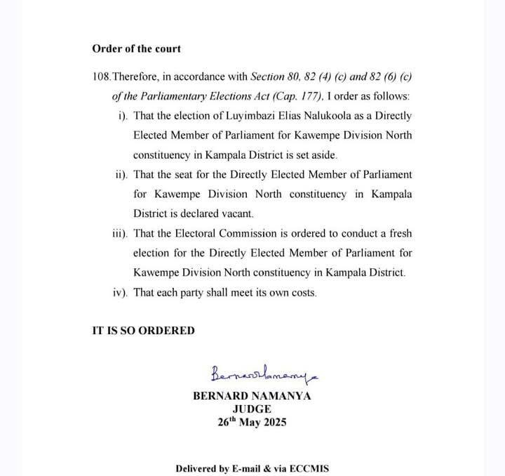 Election of Uganda opposition MP overturned by court.