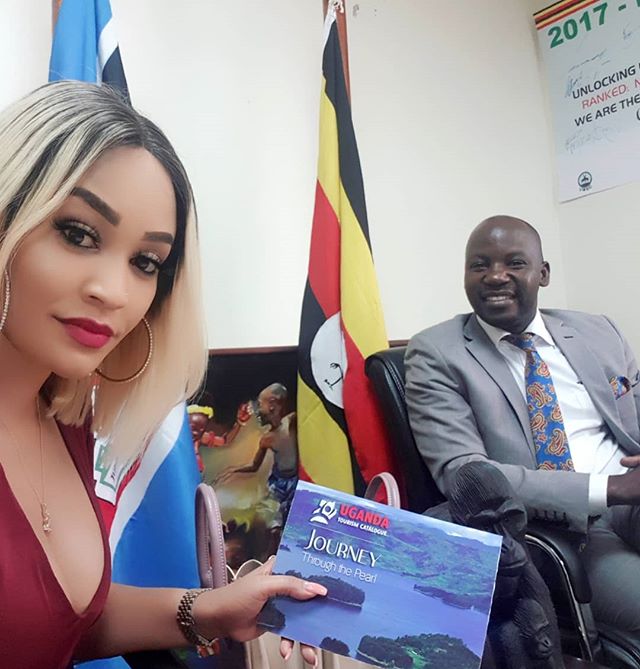 socialite Zari Hassan with Minister for Tourism Godfrey Kiwanda