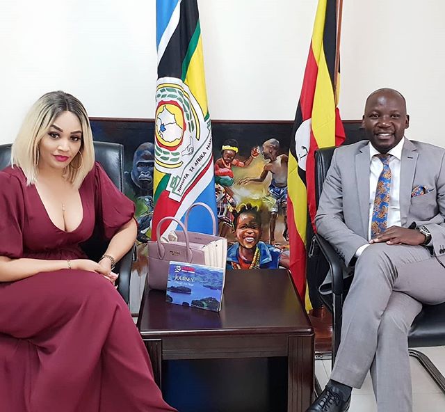 socialite Zari Hassan with Minister for Tourism Godfrey Kiwanda