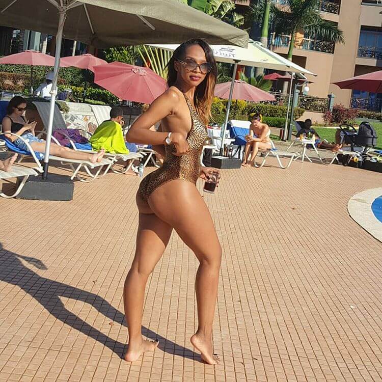 Sheilah Parker Ayo in Sexy One piece leopard print swimsuit on Instagram. Courtesy of Instagram