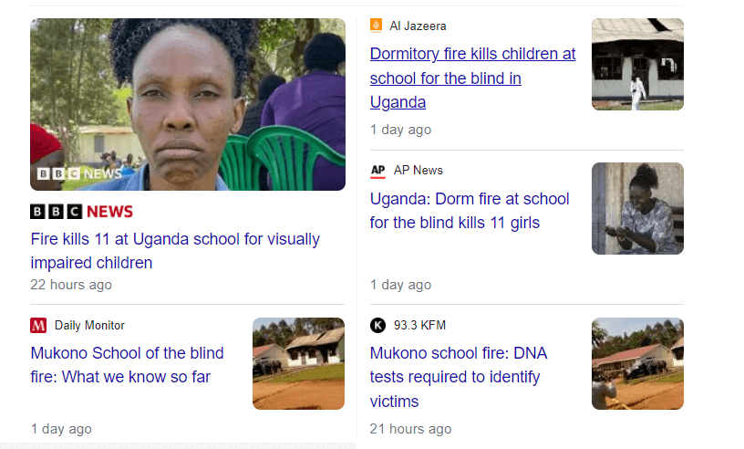 killed fire uganda school blind