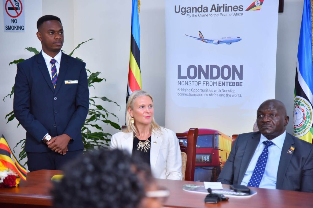 Direct Uganda–UK air route takes off as Uganda Airlines lands in London.